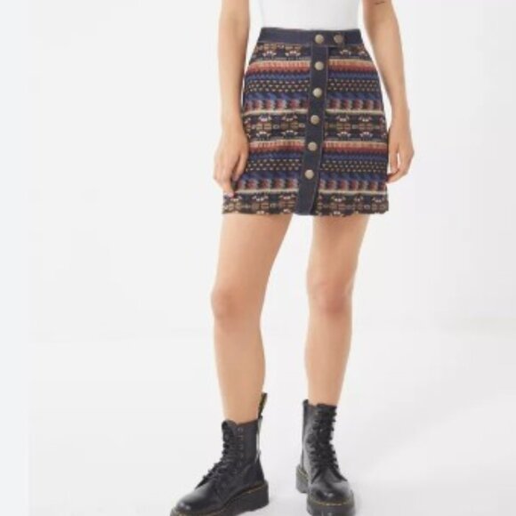 boho Button-Down Mini Skirt multicolor size large Twik - Picture 14 of 14